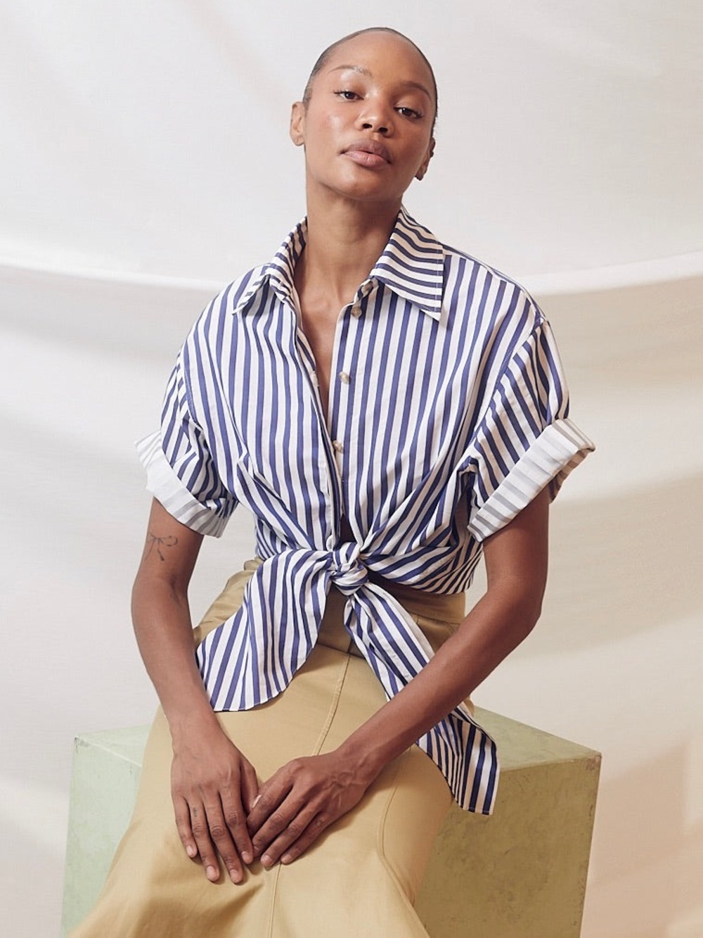Rosie Assoulin Tie Me Up Button Down Awning Stripe Size Large New York